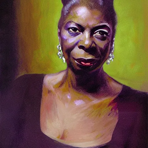 Prompt: portrait nina simone by leng jun and john singer sargent, hyper real