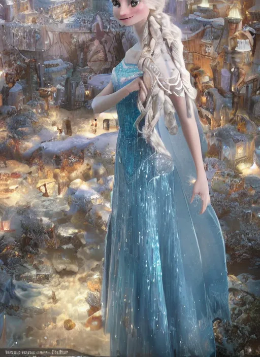 Image similar to elsa from frozen, hyper detailed, digital art, trending in artstation, cinematic lighting, studio quality, smooth render, unreal engine 5 rendered, octane rendered, art style by klimt and nixeu and ian sprigger and wlop and krenz cushart.