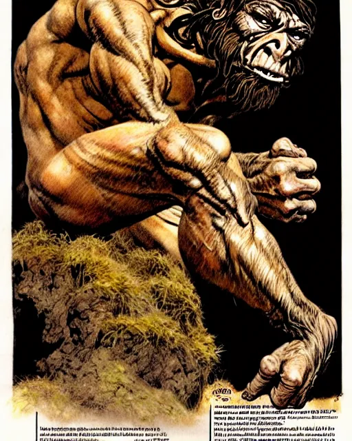 Image similar to neanderthal read science book about him, character portrait, portrait, close up, concept art, intricate details, highly detailed, in the style of frank frazetta, esteban maroto, richard corben, pepe moreno, matt howarth, stefano tamburini, tanino liberatore, luis royo and alex ebel