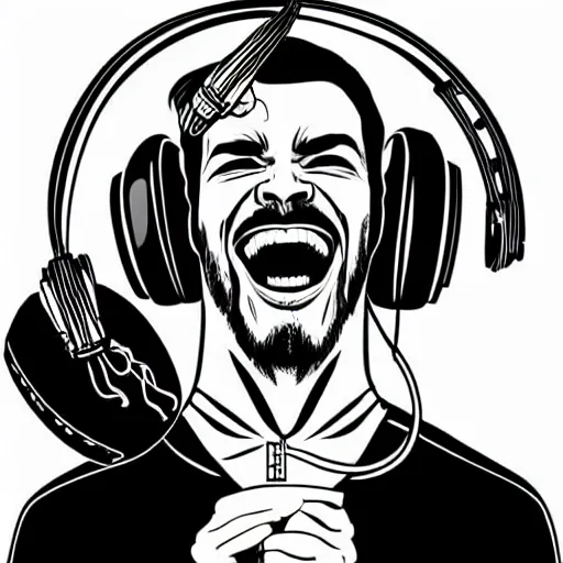 Image similar to artgerm, psychedelic laughing cybertronic dr. strange, rocking out, headphones dj rave, digital artwork, r. crumb, svg vector