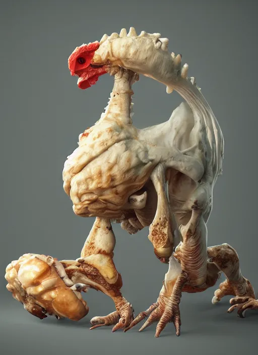 Image similar to bone chicken, hyper detailed, digital art, trending in artstation, cinematic lighting, studio quality, smooth render, unreal engine 5 rendered, octane rendered, art style by klimt and nixeu and ian sprigger and wlop and krenz cushart.