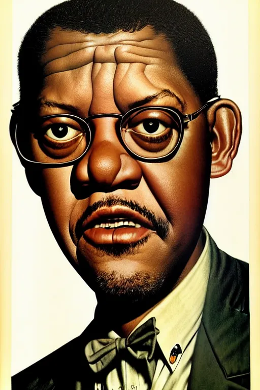 Image similar to forest whitaker by gil elvgren and norman rockwell and rob gonsalves and hajime sorayama, hyperrealistic, high detail, ultra detailed, highly detailed face, ruffled fabric