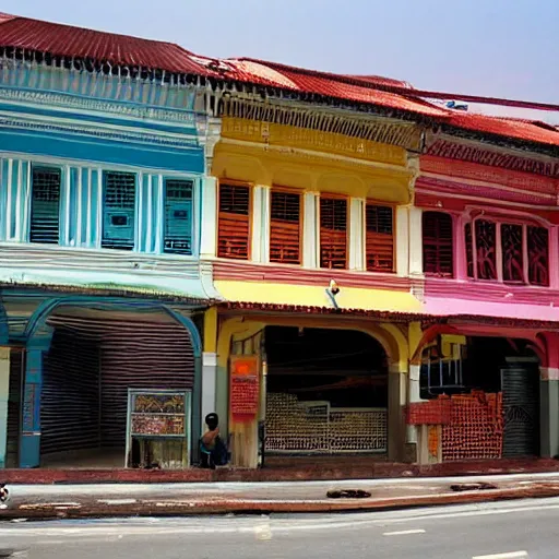 Image similar to a row of shophouses in singapore, by moebius