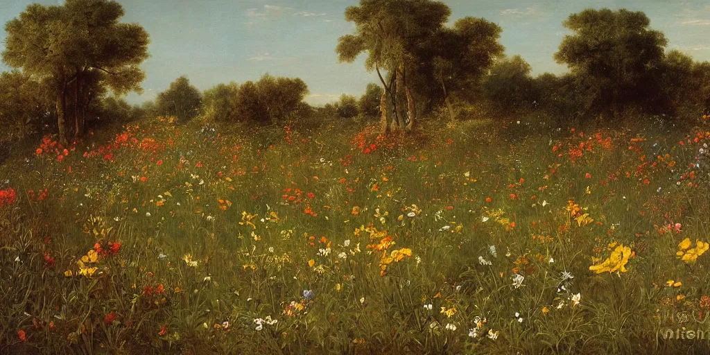 Image similar to field of flowers artwork by eugene von guerard