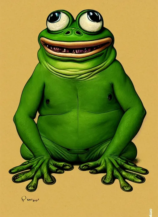 Image similar to depressed pepe the frog as a toad!!!, sad, portrait, intricat, highly detailed, digital painting, artstation, concept art, wallpaper, smooth, sharp focus, illustration, art by matt furie and artgerm and greg rutkowski and alphonse mucha