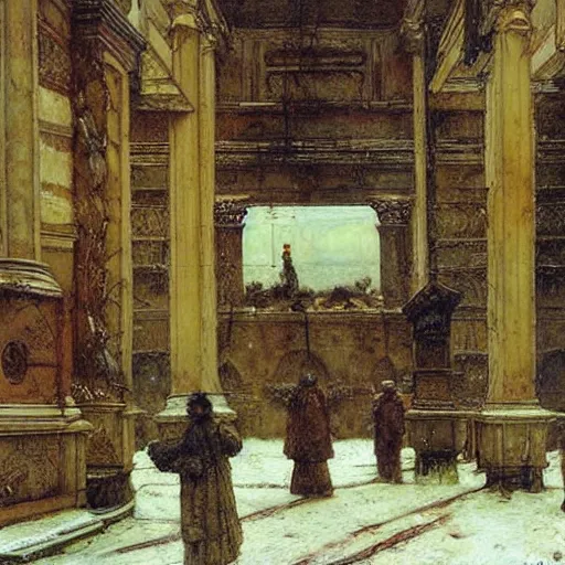 Image similar to mystic winter landscape, cyberpunk by lawrence alma - tadema