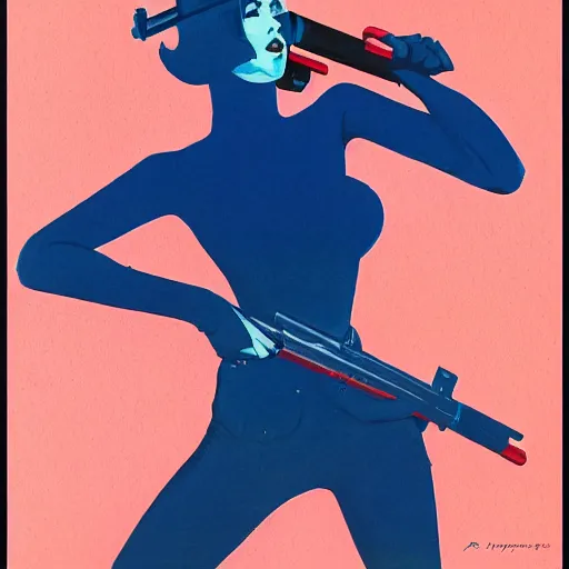 Image similar to noir femme fatale with a gun, rudolph belarski, robert mcginnis, german expressionism, blue red highlighter risograph, 8 k highly detailed