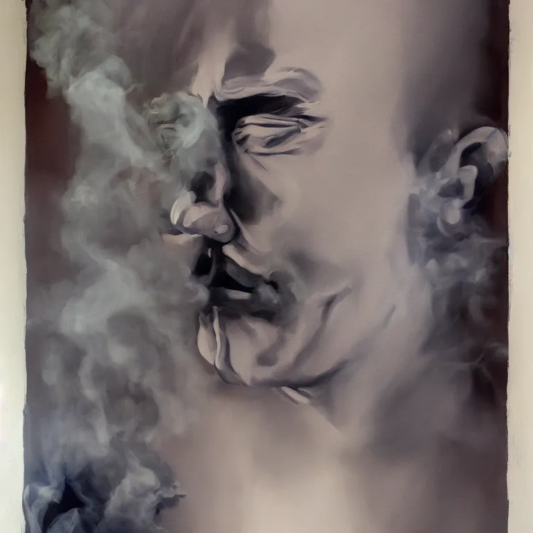 Prompt: man made out of smoke, ghost, , painted by Edward Hopper, painted by James Gilleard, airbrush