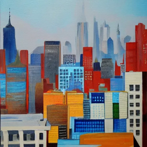 Prompt: painting of a mix of le havre and new york