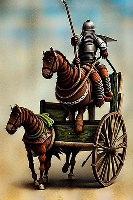 Image similar to a ( ( ( ( ( knight ) ) ) ) ) riding a wagon!!!!!!! by chris mcgrath and greg rutowski, muted colors, detailed