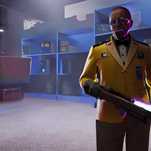 Image similar to Gustavo Fring as a Rainbox six siege operator, 4k, highly detailed