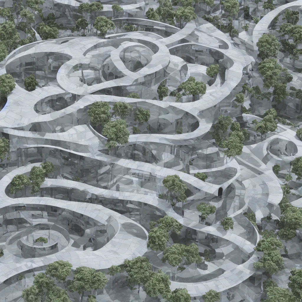 Image similar to visually seductive curvilinear mi architecture render