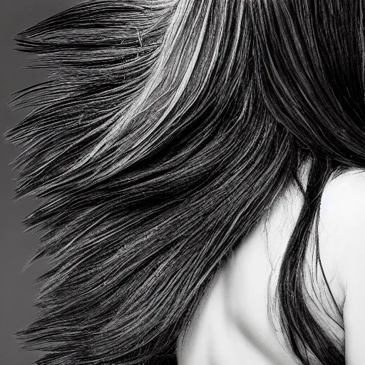 Prompt: hair, award winning black and white photography, high contrast