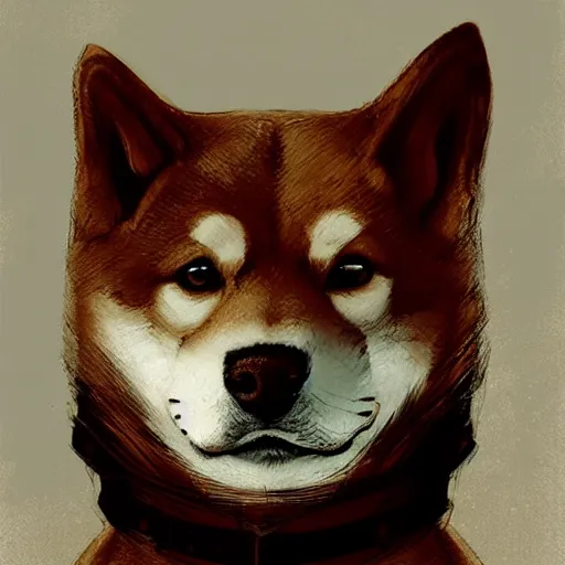 Prompt: portrait of a communist shiba inu dog, tragic, elegant, fantasy, hd shot, digital portrait, beautiful, artstation, comic style, by artgerm, guy denning, jakub rozalski, magali villeneuve and charlie bowater