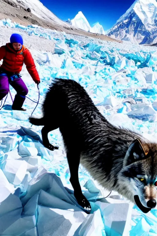 Image similar to vitalik buterin climbing everest with wolves