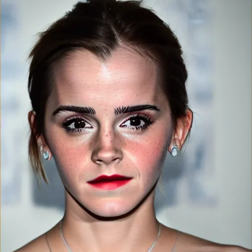 Image similar to photo of emma watson looking disgusted, disappointed, disproving, detailed face, staring in the camera, hd