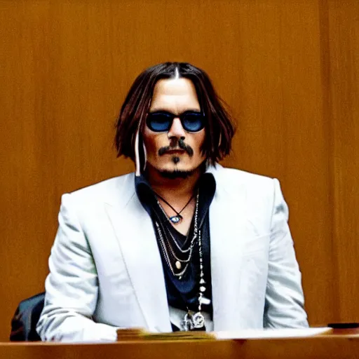 Image similar to johnny depp cheering in court as he wins defamation case, 4 k, photorealistic photography