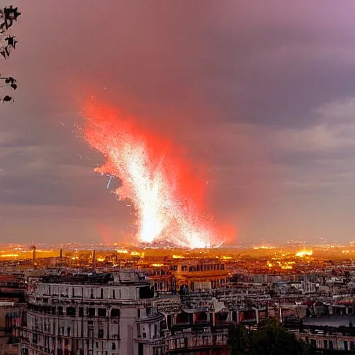 Prompt: raining fire over Madrid