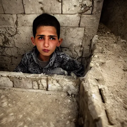 Prompt: palestina boys criend in mother tomb, extreme realistic image, unreal engine, hyperrealistic, very details, pulitzer award winner, extreme close up, photo by darwis triadi