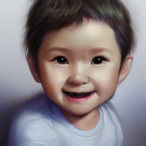 Image similar to super cute baby Harrison Ford, kawaii realistic portrait, by isabelle staub, by shin min jeong, by RossDraws, trending on artstation