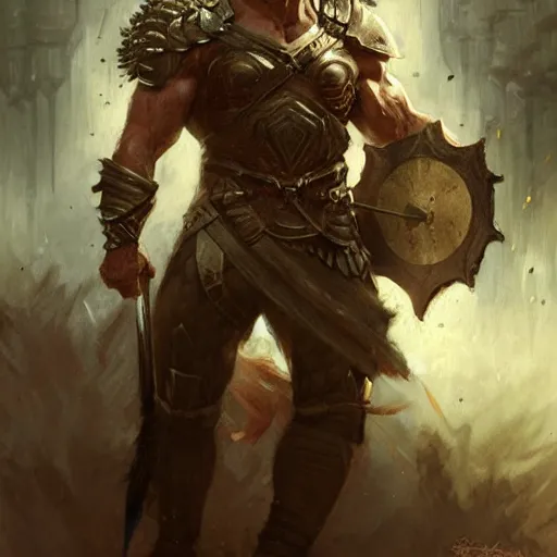 Image similar to a fierce and muscular male warrior in full armor, handsome, fantasy character portrait by greg rutkowski, gaston bussiere, craig mullins, simon bisley