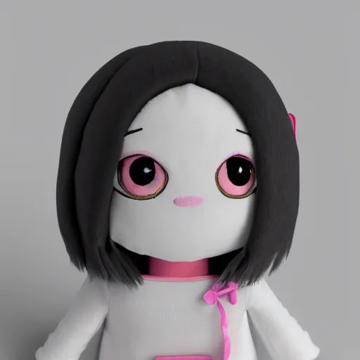 Prompt: cute fumo plush of a girl who is just about fed up with your shit, black and white and pink, vray