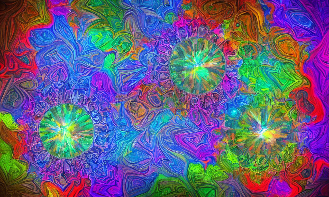 Image similar to acrylics blob voronoi engine laboratory 3 d volume kaleidoscope mandala fractal chakra digital multicolor stylized concept substance liquid nebula stone, a spectacular view cinematic rays of sunlight comic book illustration, by john kirby radiating a glowing aura global illumination ray tracing hdr depth fog overlay multiply photoshop layer