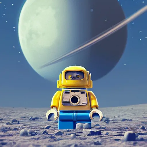 Image similar to lego minion astronaut on the moon by goro fujita by filip hodas and beeple, realism, sharp details, cinematic, highly detailed, digital, 3 d, yellow colors