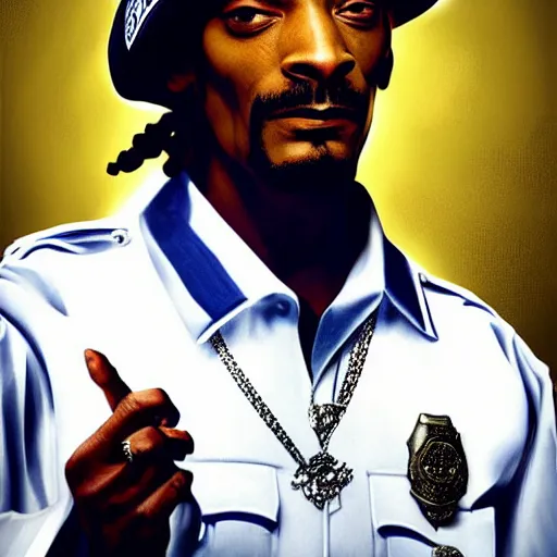 Prompt: Snoop Dog as a police-man, photorealistic, hyperdetalied,high quality,