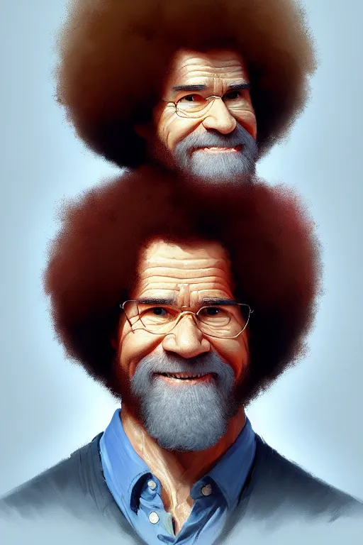 Image similar to portrait of Bob Ross, modern, colourful!! highly detailed, digital painting, artstation, concept art, sharp focus, illustration, by greg rutkowski