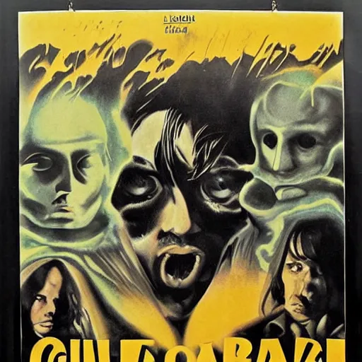 Image similar to 1 9 7 0 s italian horror film poster, giallo film poster art, euro horror, 1 9 7 3, supernatural horror poster