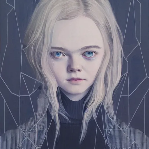 Prompt: Elle Fanning as Mama in Death Stranding picture by Sachin Teng, asymmetrical, dark vibes, Realistic Painting , Organic painting, Matte Painting, geometric shapes, hard edges, graffiti, street art:2 by Sachin Teng:4