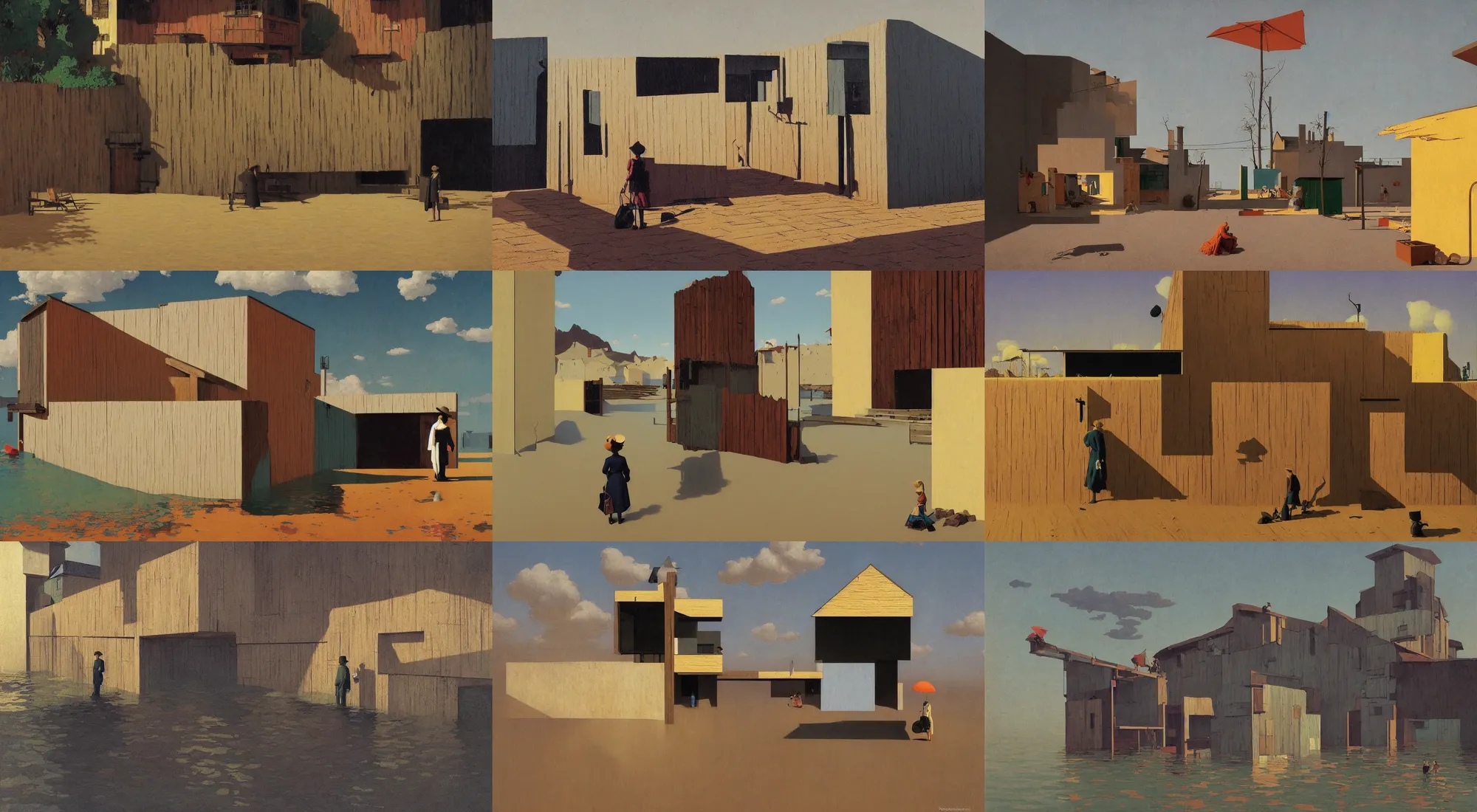 Prompt: single flooded simple wooden wall, very coherent and colorful high contrast!! masterpiece by rene magritte simon stalenhag carl spitzweg syd mead norman rockwell edward hopper james gilleard, minimalist, dark shadows, sunny day, hard lighting