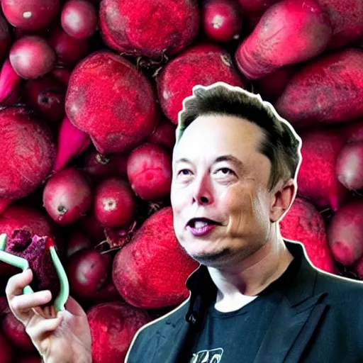 Prompt: Elon Musk with a beetroot for a head