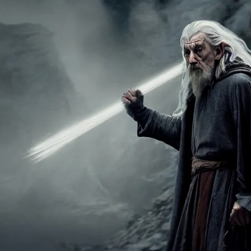 Prompt: messi as gandalf in a deleted scene from the lord of the rings fighting the balrog in the bridge, beautiful dynamic dramatic dark moody lighting, stunning shadows, octane render, foggy atmosphere, horror atmosphere,