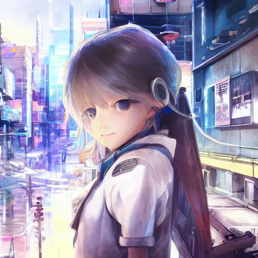 Image similar to dynamic composition, motion, ultra-detailed, incredibly detailed, a lot of details, amazing fine details and brush strokes, colorful and grayish palette, smooth, HD semirealistic anime CG concept art digital painting, watercolor oil painting of Clean and detailed post-cyberpunk sci-fi close-up schoolgirl in asian city in style of cytus and deemo, blue flame, relaxing, calm and mysterious vibes,, by a Chinese artist at ArtStation, by Huang Guangjian, Fenghua Zhong, Ruan Jia, Xin Jin and Wei Chang. Realistic artwork of a Chinese videogame, gradients, gentle an harmonic grayish colors. set in half-life 2, Matrix, GITS, Blade Runner, Neotokyo Source, Syndicate(2012), dynamic composition, beautiful with eerie vibes, very inspirational, very stylish, with gradients, surrealistic, dystopia, postapocalyptic vibes, depth of field, mist, rich cinematic atmosphere, perfect digital art, mystical journey in strange world