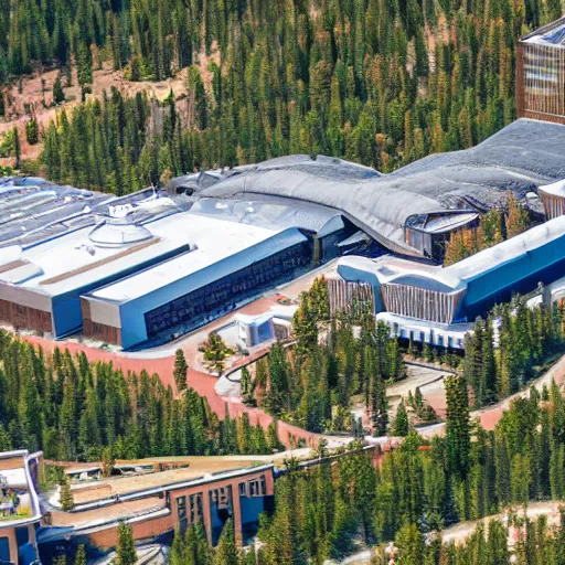 Prompt: aerial view of an elaborate sprawling science museum located in Aspen Colorado, Gigapixel photo, photorealistic, 4k