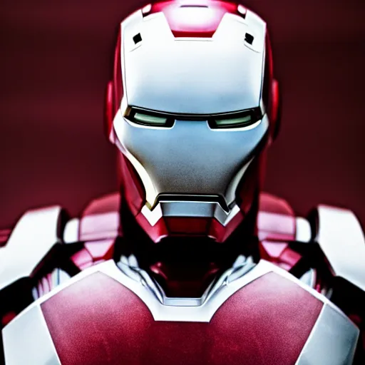 Image similar to close - up ironman in a white armor, shallow depth of field, moody lighting, 8 k,