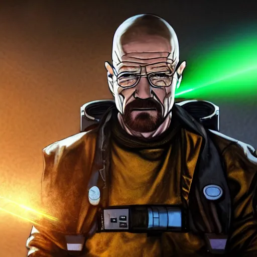 Prompt: Walter White firing lasers from his cybernetic battle armor, highly detailed, centered, concept art, 4k