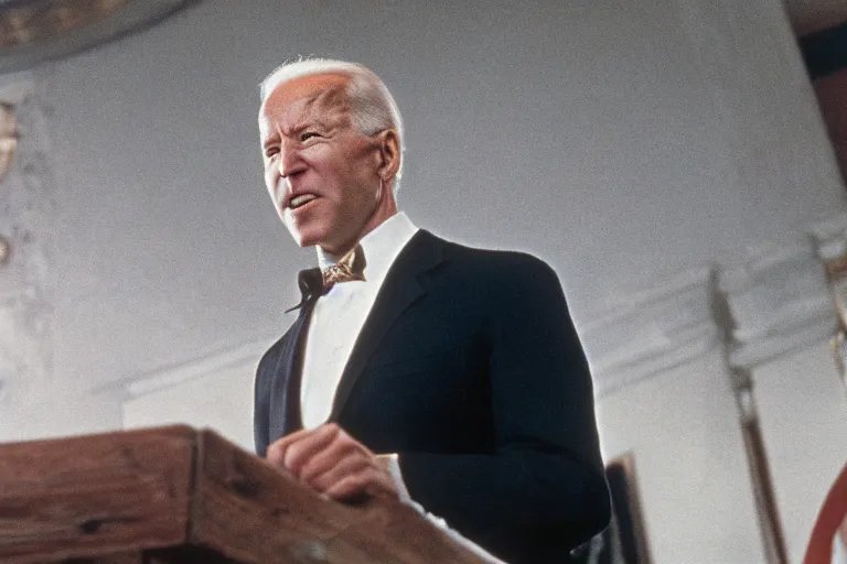 Image similar to film still frame of biden in rocky, high quality