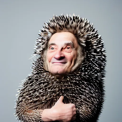 Prompt: richard feynman as a hedgehog. studio fashion shoot in full colour. 8 5 mm f 5. 7