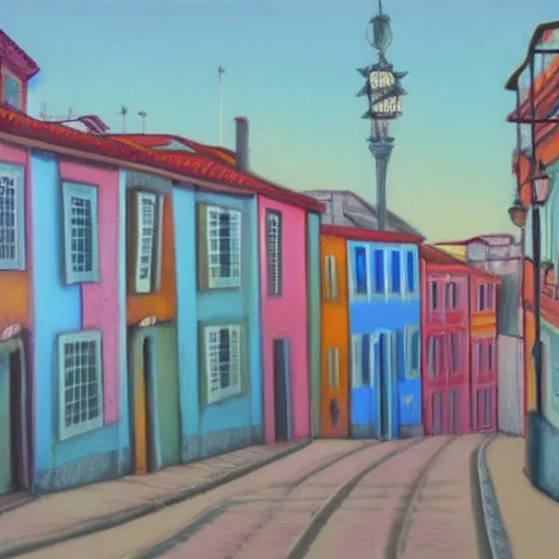 Image similar to city of lisbon, pastel soft colors, in the style of danny mcbride, knyazev konstantin