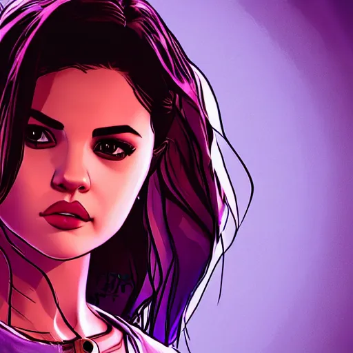 Image similar to selena gomez portrait, borderlands, tales from the borderlands, the wolf among us, comic, cinematic lighting, studio quality, 8 k