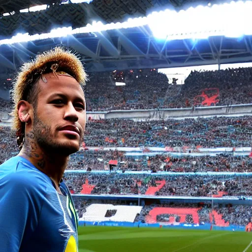 Prompt: Neymar supporting Olympique de Marseille with their ultras