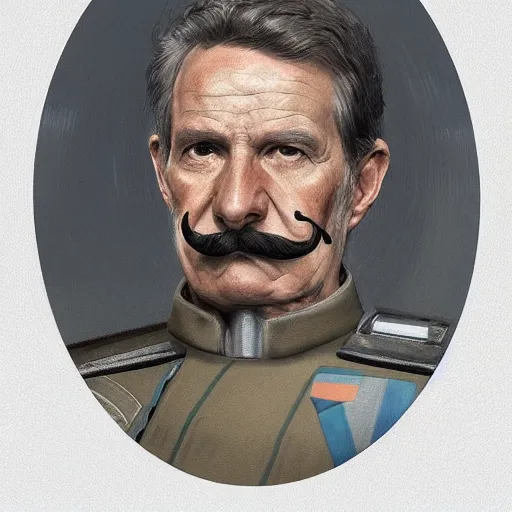 Image similar to portrait of a man by Greg Rutkowski, the grand admiral of the galactic alliance, a man in his 70s, short hair with a mustache, impeccable military composure, wearing the military uniform of the galactic alliance, Star Wars Expanded Universe, highly detailed portrait, digital painting, artstation, concept art, smooth, sharp foccus ilustration, Artstation HQ