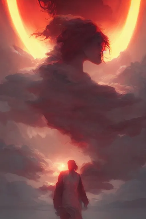 Image similar to poster artwork. the sky on fire. gorgeous. award winning. washed out. desaturated. art by wlop, mars ravelo and greg rutkowski.