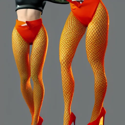 Image similar to A magikarp pokemon fish wearing fishnet leggings and high heels. their head looks like a magikarp pokemon fish. trending on artstation