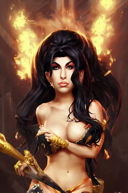 Image similar to Amy Winehouse in a blade and soul spinoff artbook rendered by the artist Taran Fiddler, Joe Madureira, Nadezhda Tikhomirova, Jiyun Chae, Lê Long, trending on Artstation by Hyung Tae Kim, artbook, Stanley Artgerm Lau, WLOP, Rossdraws , James Gurney