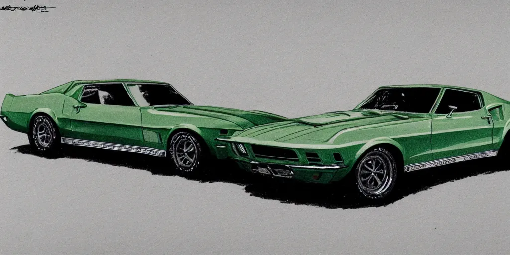 Image similar to hybrid design of Ford Mustang GT 1970 and Corvette C2 1969. No background, concept art style.