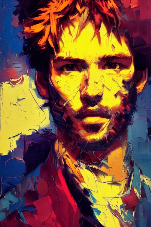 Image similar to portrait of a beautiful cowboy bebop, complementary colors, beautiful face, rule of thirds, intricate outfit, spotlight, by greg rutkowski, by jeremy mann, by francoise nielly, by van gogh, digital painting